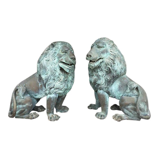 Oversized Bronze Garden Lion Figures A Pair Chairish