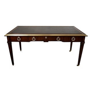 1960’s Hollywood Regency Leather & Brass Trim Writing Desk by Sligh Furniture For Sale