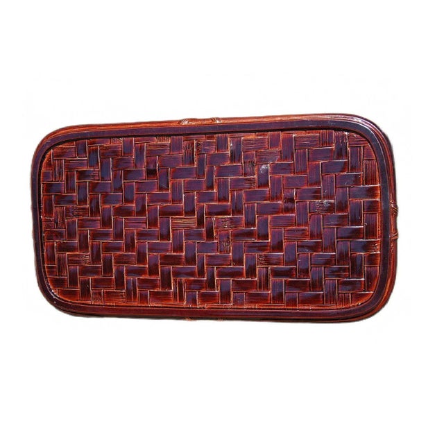 Japanese Handmade Authentic Japanese Bantai Basket-Woven Lacquerware Tray 1940s For Sale - Image 3 of 8
