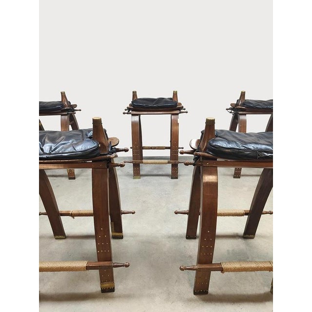 Animal Skin Vintage Brutalist Egyptian Camel Saddle Bar Stools, 1940s, Set of 5 For Sale - Image 7 of 8