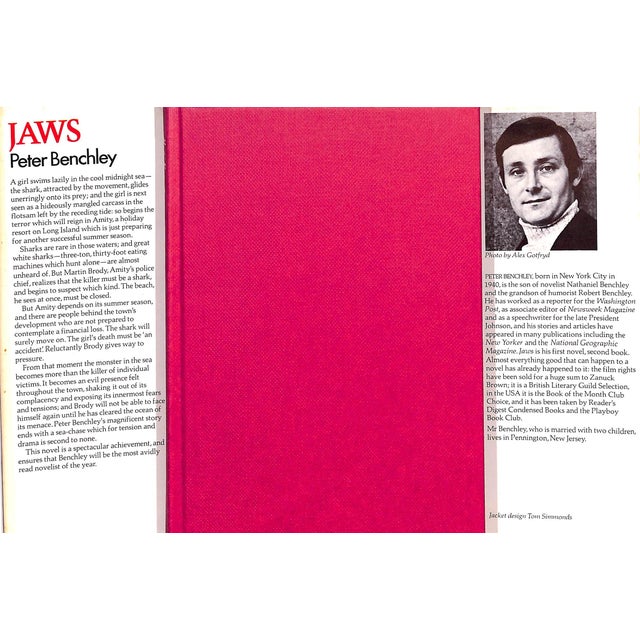 BENCHLEY, Peter [272] pp. Book Club Associates London 1974 8" x 5 1/2" Jacket design by Tom Simmonds Jaws is a novel by...