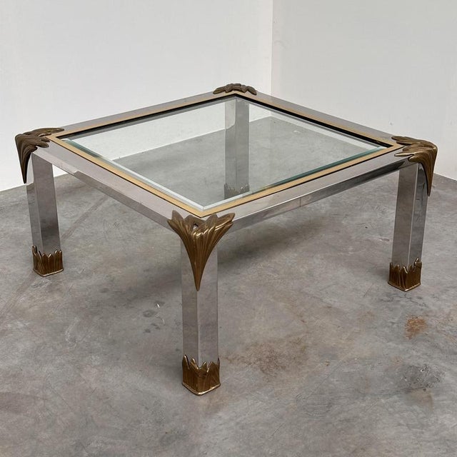 Vintage Chrome and Brass Coffee Table with Sculptural Leaf Details, 1970s For Sale - Image 13 of 13
