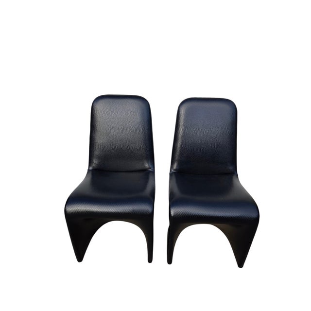1970s Vintage Mid Century Faux Snakeskin Cantilever S Side Chairs Panton 1-2-3 Style For Sale - Image 5 of 14