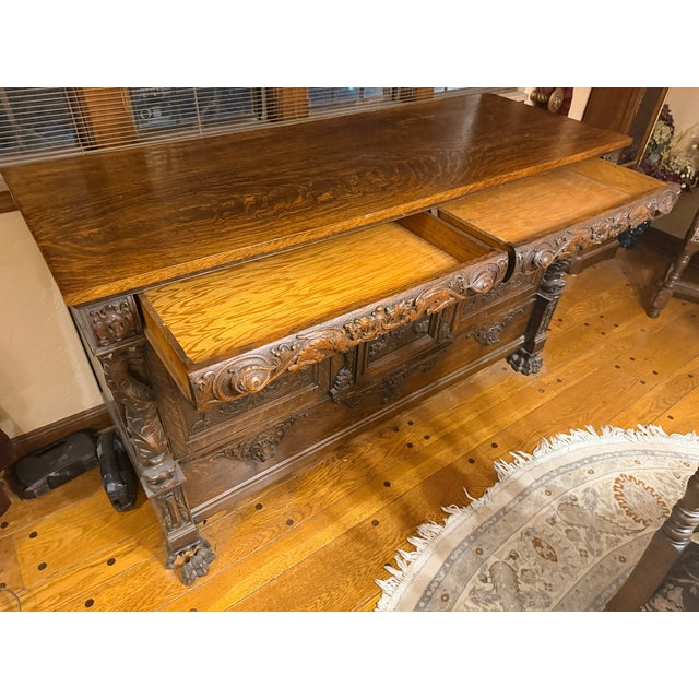 Victorian Late 19th Century English Renaissance Gothic Oak Buffet Sideboard For Sale - Image 3 of 13