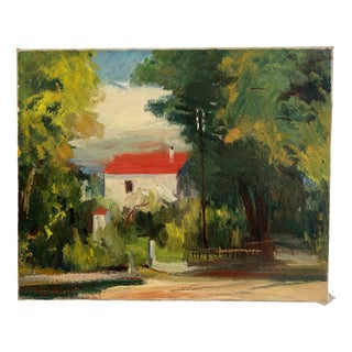 Herbert Theurillat, Maison à la toiture rouge, Oil on Canvas For Sale