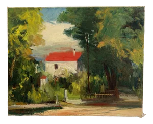 Herbert Theurillat, Maison à la toiture rouge, Oil on Canvas