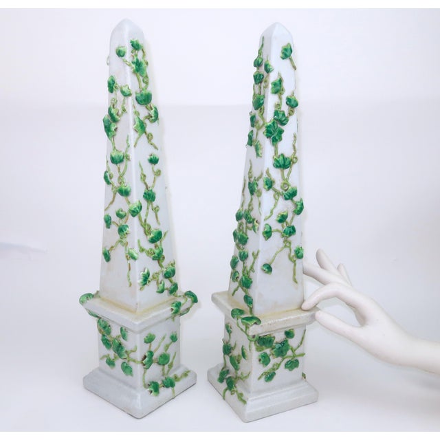 Vintage Chinese Ceramic Garden Ivy Obelisks, a Pair For Sale - Image 11 of 12