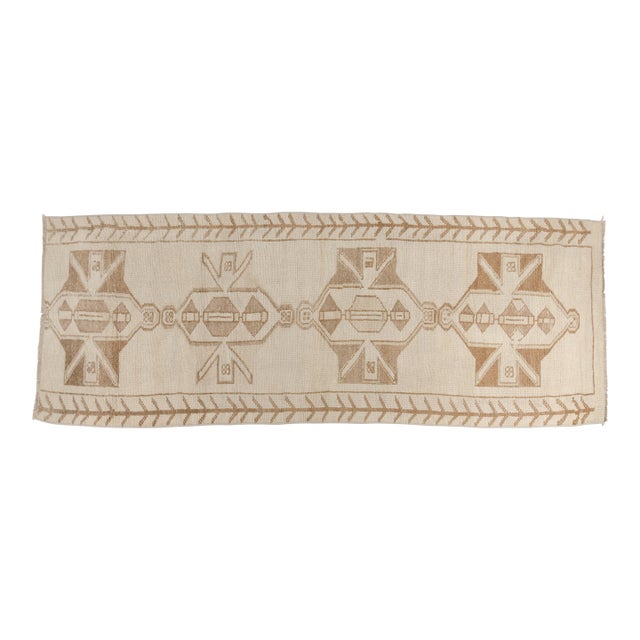 Off White Oushak Vintage Hallway Runner Rug For Sale