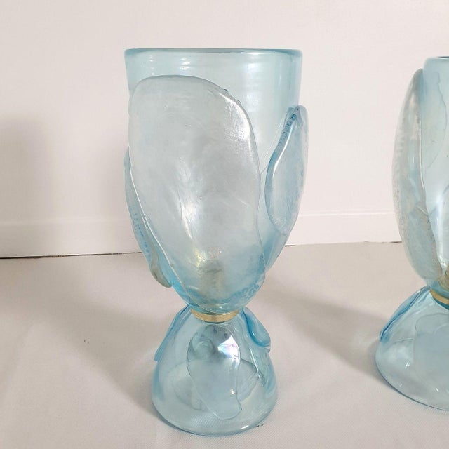 Glass 1970s Mid Century Modern Blue, Seguso Style Murano Glass Lamps - A Pair For Sale - Image 7 of 12