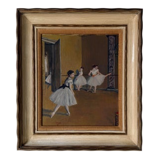 Vintage Edgar Degas Ballet Dancers Reproduction Oil on Board Painting, Framed For Sale
