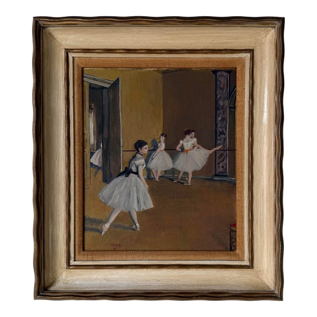Vintage Edgar Degas Ballet Dancers Reproduction Oil on Board Painting, Framed For Sale