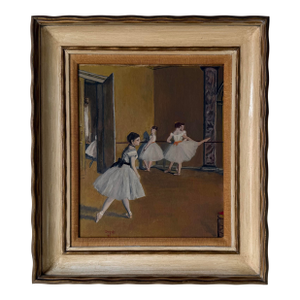 Vintage Edgar Degas Ballet Dancers Reproduction Oil on Board Painting, Framed
