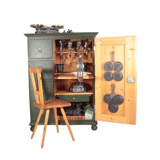 Folk Kitchen Pantry Cabinet and Chair, Bohemia, 1890s, Set of 18 For Sale