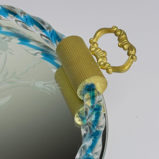Blue Vintage Venetian Glass Mirror Tray, Italy, 1950s For Sale - Image 8 of 17