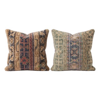 Green Tribal Rug Pillow Cover 24'' X 24'' - Set of Two For Sale