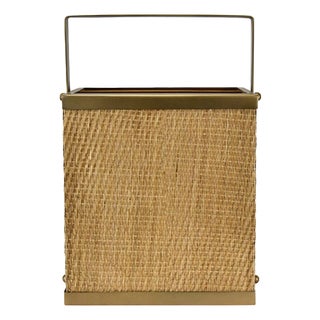 Matthew Izzo Home Nelson Woven Rattan and Burnished Brass Magazine Holder For Sale