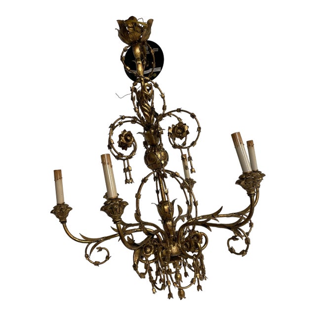 Currey & Co 6 Light Gold Floral Chandelier For Sale