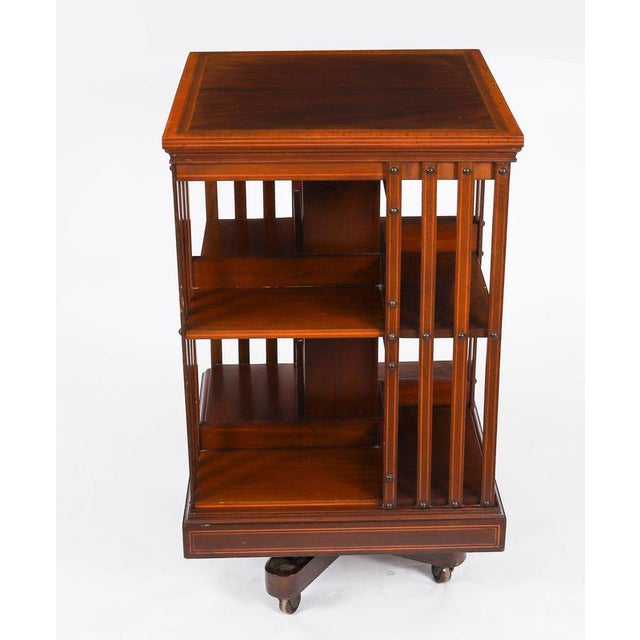 Antique Edwardian Flame Mahogany Revolving Bookcase, Early 20th Century For Sale - Image 3 of 10