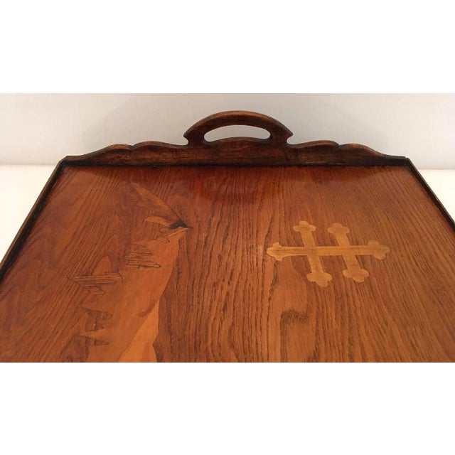Art Nouveau Marquetry Wood Tray This is an antique, Art Nouveau rectangular tray. With figured wood inlay, gallery edge...