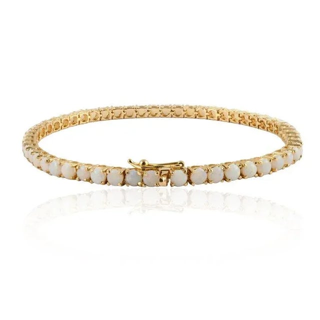 Not Yet Made - Made To Order 4.1ct Natural Opal Round Tennis Bracelet in 14k Solid Gold by VRJewels For Sale - Image 5 of 13
