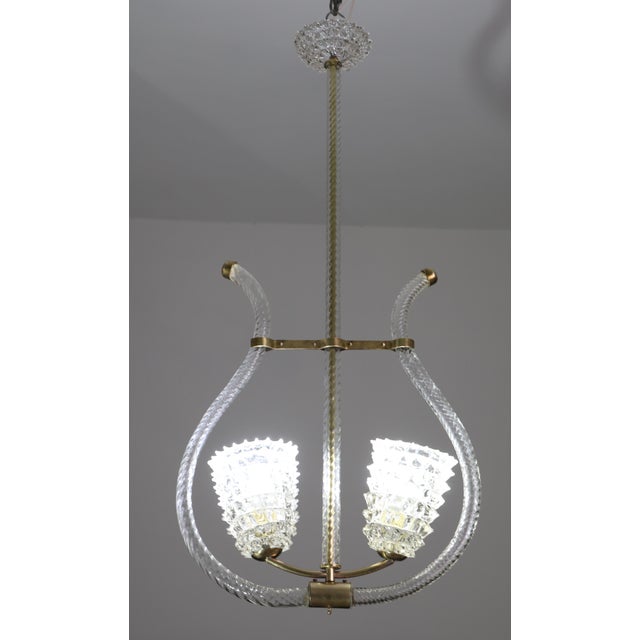Art Deco 1940s Amazing 2 Light Clear Rostrato Murano Glass Chandelier by Barovier & Toso For Sale - Image 3 of 15
