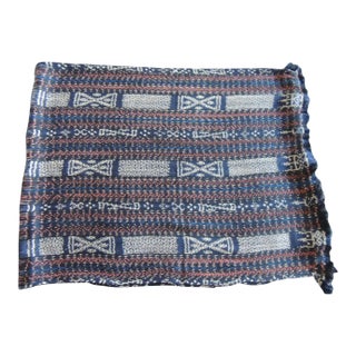 Vintage Red and Blue Woven Ikat Textile For Sale