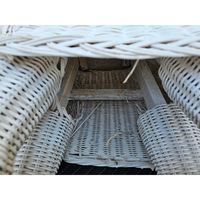 Wood White Wicker Elephant With Tusks Side Table For Sale - Image 7 of 13