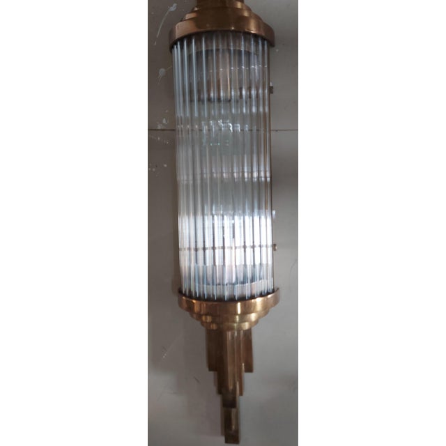 Brass Large Vintage Art Deco Skyscraper Wall Sconces Fixture in Brass & Glass - a Pair For Sale - Image 8 of 9