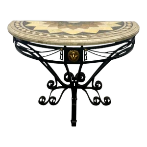 Vintage Maitland Smith Hollywood Regency Style Marble Top Demi-Lune Accent Table