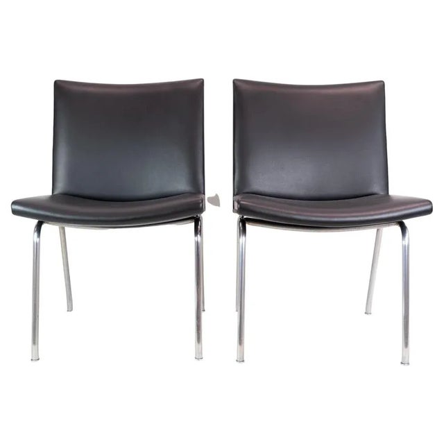 Set of Kastrup Chairs in Black Leather Model Ch401 attributed to Hans J. Wegner & Carl Hansen & Son for Carl Hansen & Søn, 1960s For Sale - Image 11 of 11