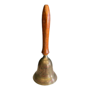Vintage Etched Brass Bell With Turned Wood Handle