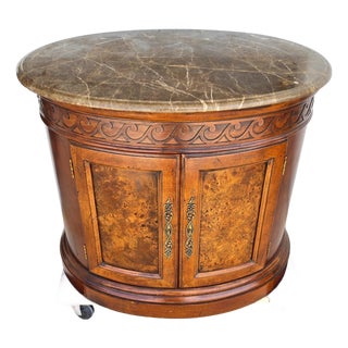 Henredon Style Mahogany & Marble Drum Center Side Bedside Table For Sale