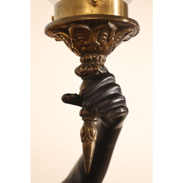 Late 20th Century Neoclassical Style Pair Of Bronze Figural Torchere Floor Lamps For Sale - Image 12 of 18