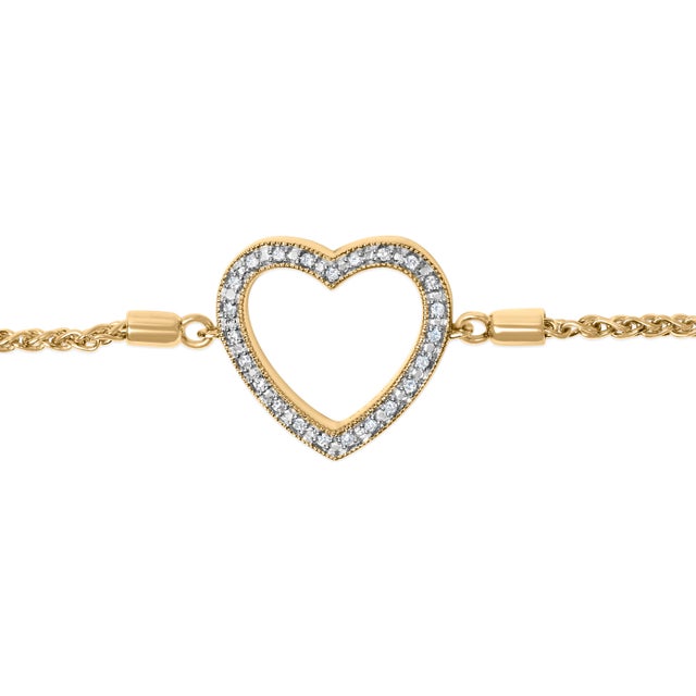 Contemporary Gold Vermeil Diamond Accent Heart Lariat Bolo Bracelet For Sale - Image 3 of 4