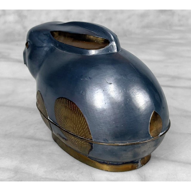 Metal Vintage Asian Pewter & Brass Figural Rabbit Storage Box For Sale - Image 7 of 9
