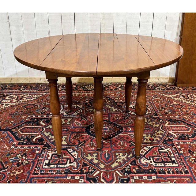 Louis Philippe Round Cherry Wood Table with 2 Extension Leaves, 1950s For Sale - Image 16 of 18