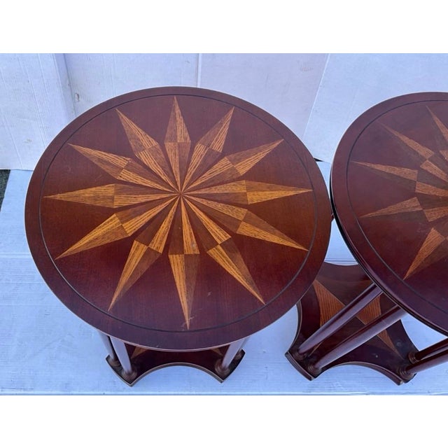 English Regency Side Starburst Inlaid Mahogany Drinks Side Tables - Pair For Sale - Image 4 of 5