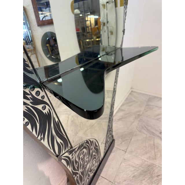 Murano Etched Glass Floor Mirror With Integrated Console Shelf 1950s For Sale - Image 4 of 10