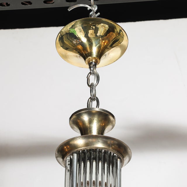 Art Deco Brass Petitot Chandelier W/ Glass Rods & Opalescent Glass Shades For Sale In New York - Image 6 of 18