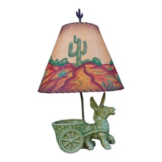 1940s Ceramic Donkey Table Lamp With Painted LaGoy Shade For Sale