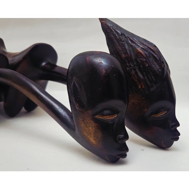 Mid 20th Century Mid 20th Century African Carved Wood Modernist Sculpture Male and Female Busts - A Pair For Sale - Image 5 of 18