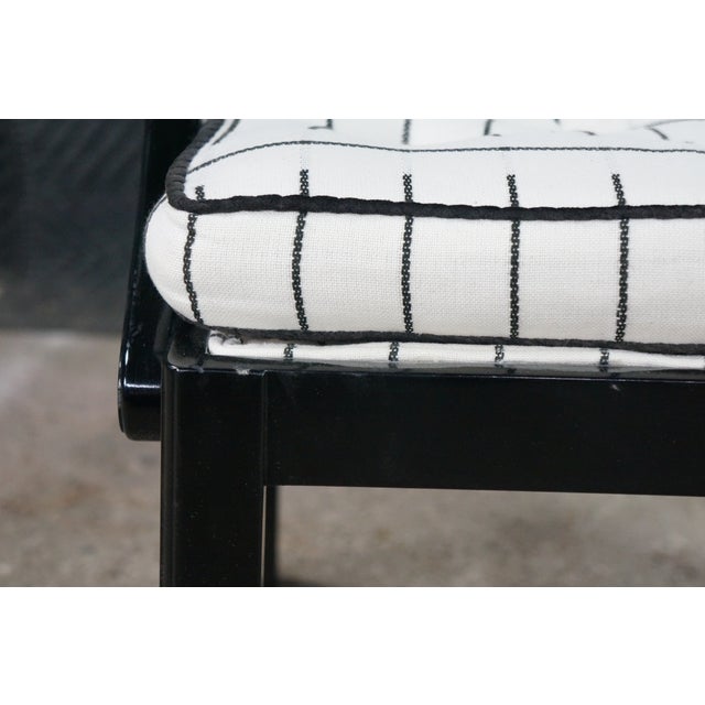 Mid Century Diminutive Black Lacquer Tufted & Striped Chinoiserie Arm Chair For Sale - Image 10 of 18