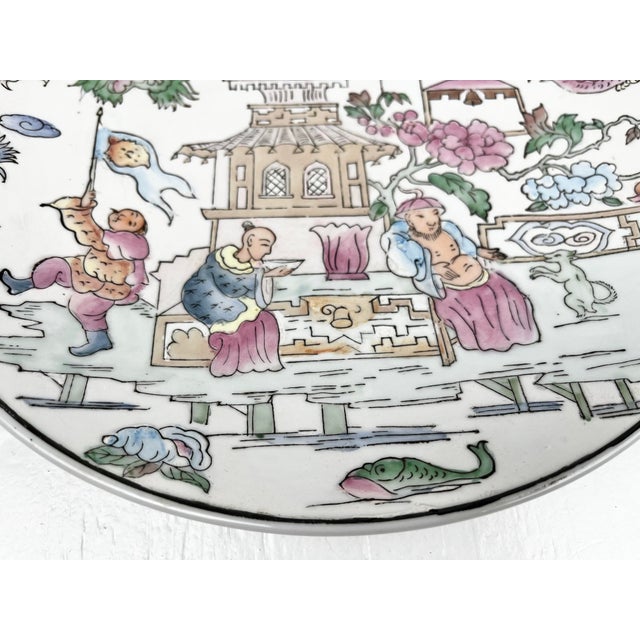 Vintage Pastel Chinoiserie Large Decorative Plate For Sale In Tampa - Image 6 of 10