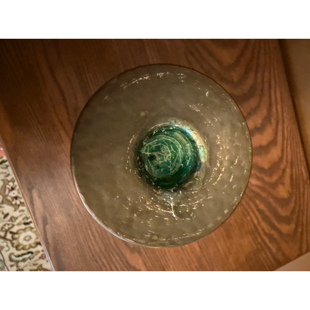 Mid 20th Century Israeli Enameled Brass Pedestal Bowl and Candlesticks With Grape Motif, Set of 3 For Sale - Image 11 of 18