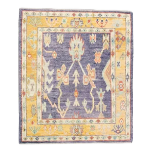 Handwoven 21st Century Oriental Purple Grey Sand Turkish Oushak Rug 5'4" X 6'5"