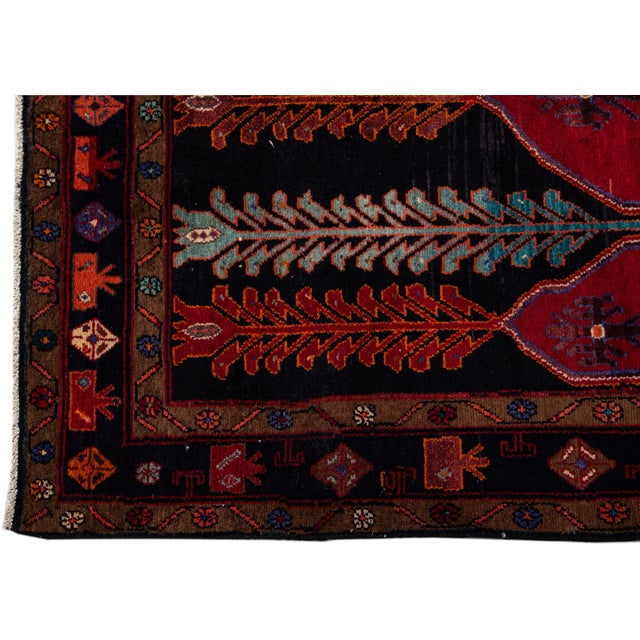 Textile Vintage Handmade Persian Red Geometric Wool Runner Rug 4'9" X 10'2" For Sale - Image 7 of 10