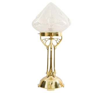 Jugendstil Table Lamp with Original Opaline Glass Shade, 1910 For Sale