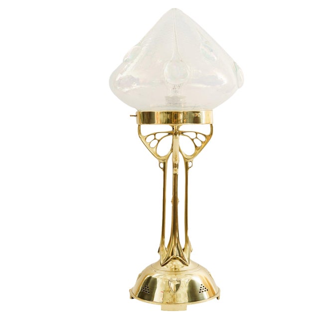 Jugendstil Table Lamp with Original Opaline Glass Shade, 1910 For Sale