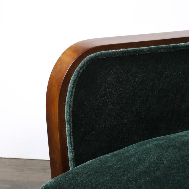Green Pair of Art Deco Walnut Armchairs in Eucalyptus Mohair Velvet W/ Nickel Sabots For Sale - Image 8 of 18