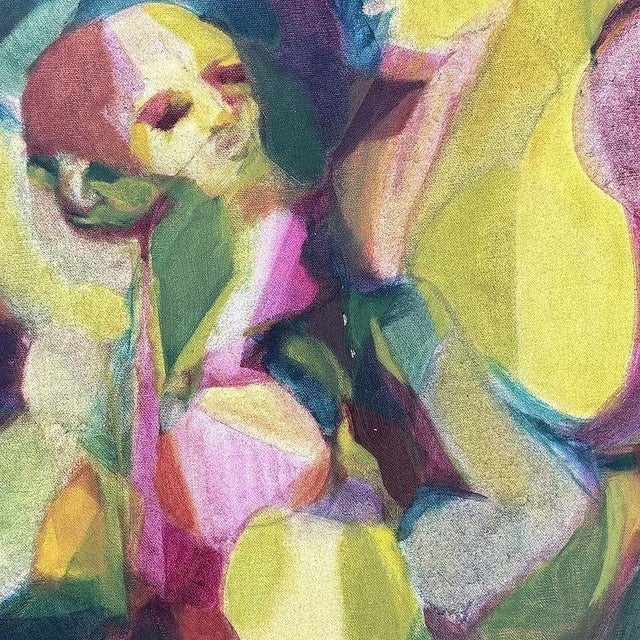 1990s Abstract Expressionist Multi-colored Figures Oil on Canvas Signed Mars For Sale - Image 4 of 8